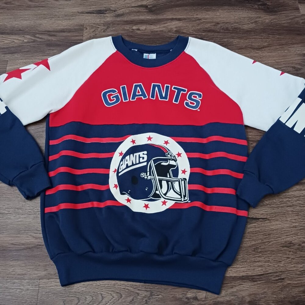 VTG‎ Garan White Blue Red NFL New York NY Giants Crewneck Sweatshirt Mens L